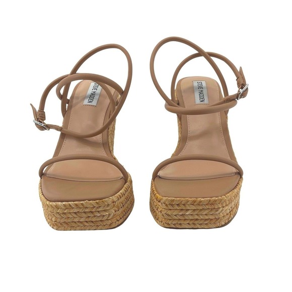 Steve Madden Tan Raffia Wedge Sandals Strappy Espadrille Platform Size 9 NWOB - Picture 3 of 11